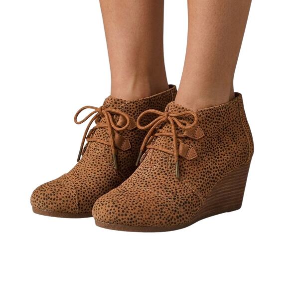 Toms Shoes - TOMS Kala Wedge Booties Cheetah Print Lace Up Ankle Boots NWOB Size 5.5